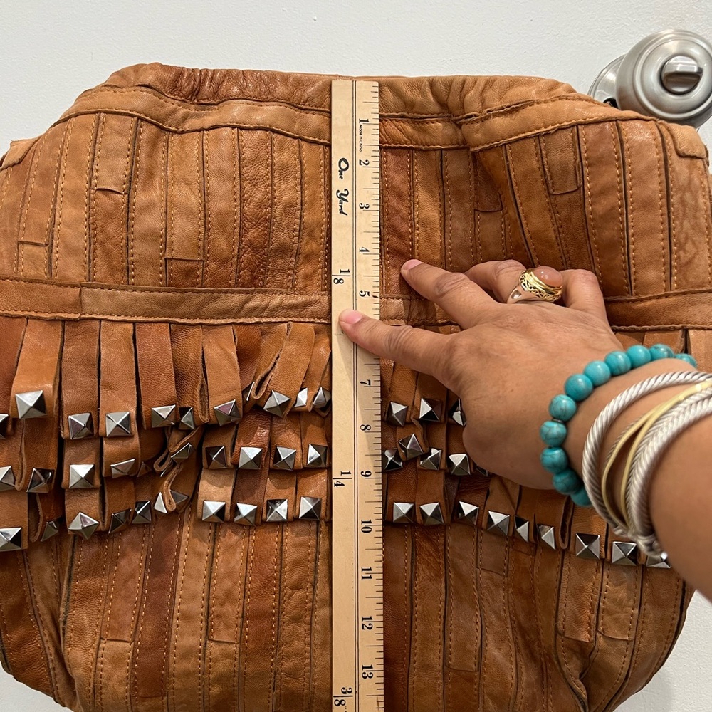 Amerileather Tan Leather Studded Tutu Hobo Handbag - Picture 9 of 9
